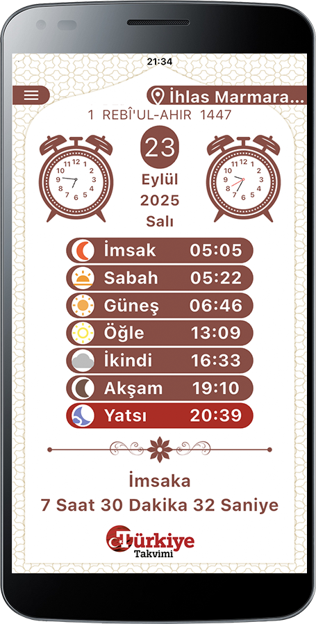 Türkiye Takvimi'ndeki dini, milli, tarihi ve kültürel değerlerimizle ilgili bilgiler; ehli sünnet alimlerinin kıymetli eserlerinden alınmış olup, insanların dünya huzuru ve ahiret saadetine kavuşmaları için büyük bir titizlikle hazırlanıp istifadelerine sunulmuştur.